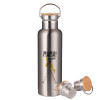 Stainless steel Silver with wooden lid (bamboo), double wall, 750ml
