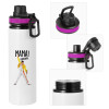 Metallic water bottle with safety lid, 850ml aluminum