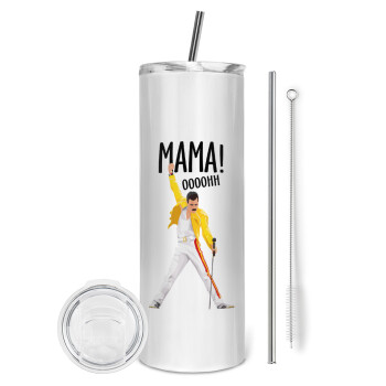 mama ooohh!, Tumbler ποτήρι θερμό από ανοξείδωτο ατσάλι 600ml, με μεταλλικό καλαμάκι & βούρτσα καθαρισμού