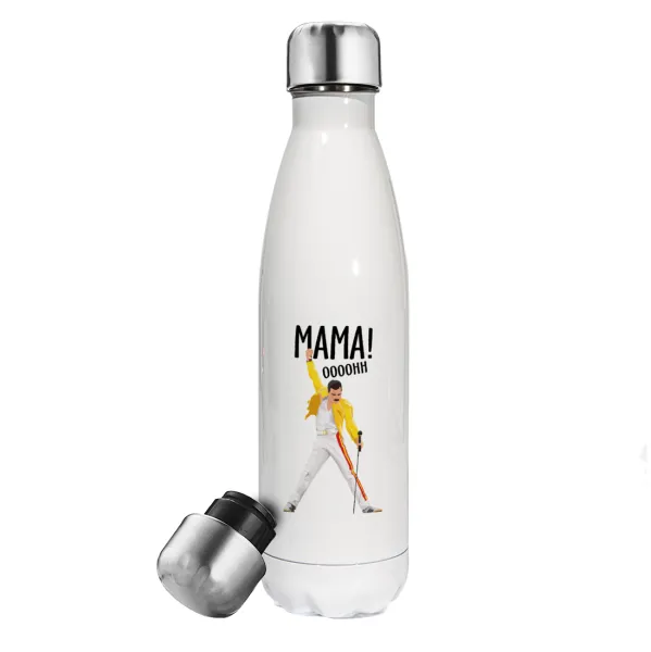 mama ooohh! — Μεταλλικό παγούρι θερμός Λευκό (Stainless steel), διπλού τοιχώματος, 500ml