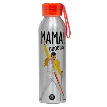 mama ooohh!, Αλουμινένιο Αθλητικό Μπουκάλι 650ml – Ασημί με Κόκκινο Καπάκι και Λουράκι Σιλικόνης