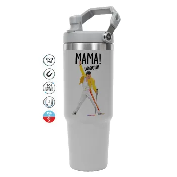 mama ooohh!, ΓΚΡΙ Travel Tumbler Θερμός με χερούλι και καλαμάκι 890ml