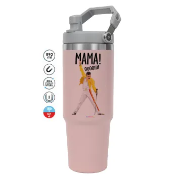 mama ooohh!, ΡΟΖ Travel Tumbler Θερμός με χερούλι και καλαμάκι 890ml