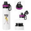 Metallic water bottle with safety lid, 850ml aluminum