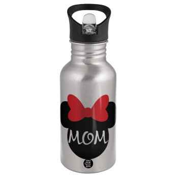 mini mom, Water bottle Silver with straw, stainless steel 500ml