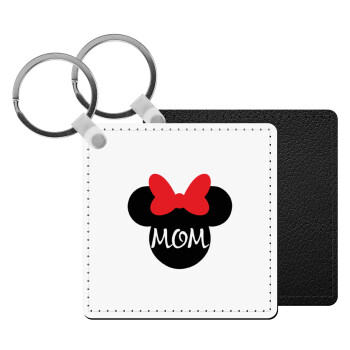 mini mom, Μπρελόκ Δερματίνη, τετράγωνο ΜΑΥΡΟ (5x5cm)