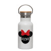 Metallic thermos (Stainless steel) White with wooden lid (bamboo), double-walled, 350ml