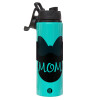 Metallic water bottle with safety lid, 850ml aluminum