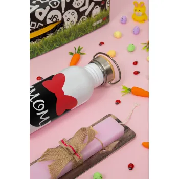 mini mom, Πασχαλινή Λαμπάδα με παγούρι μεταλλικό (620ml, stainless steel) & κερί αρωματικό πλακέ (30cm) (ΡΟΖ)