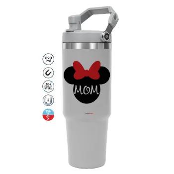 mini mom, ΓΚΡΙ Travel Tumbler Θερμός με χερούλι και καλαμάκι 890ml
