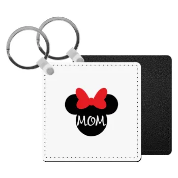 mini mom, Μπρελόκ Δερματίνη, τετράγωνο ΜΑΥΡΟ (5x5cm)