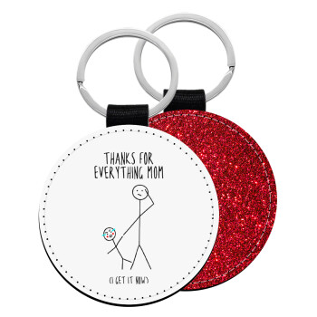 Thanks for everything mom, Μπρελόκ Δερματίνη, στρογγυλό ΚΟΚΚΙΝΟ (5cm)