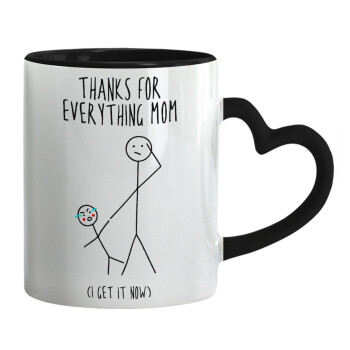 Thanks for everything mom, Mug heart black handle, ceramic, 330ml