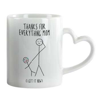 Thanks for everything mom, Mug heart handle, ceramic, 330ml