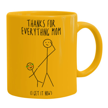 Thanks for everything mom, Ceramic coffee mug yellow, 330ml (1pcs)