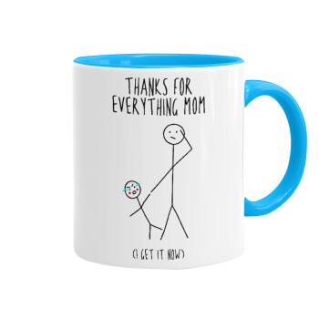 Thanks for everything mom, Κούπα χρωματιστή γαλάζια, κεραμική, 330ml