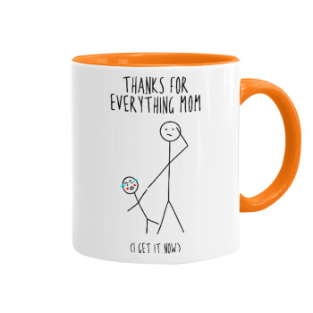 Thanks for everything mom, Κούπα χρωματιστή πορτοκαλί, κεραμική, 330ml