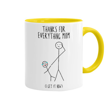 Thanks for everything mom, Mug colored yellow, ceramic, 330ml