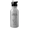 Water bottle Silver with straw, stainless steel 600ml