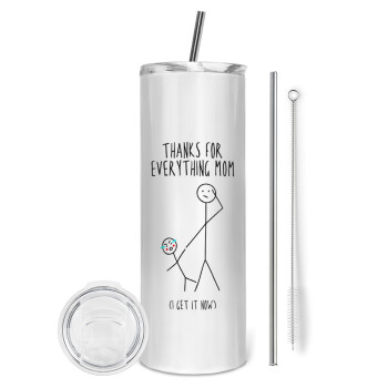 Thanks for everything mom, Tumbler stainless steel 600ml, with metal straw & cleaning brush