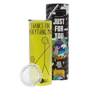 Thanks for everything mom, Neon Yellow Travel Tumbler, with metal straw (Stainless steel 304 Food grade, BPA free, 600ml)