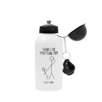 Thanks for everything mom, Metal water bottle, White, aluminum 500ml