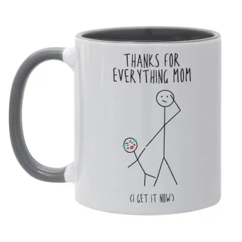 Thanks for everything mom, Κούπα χρωματιστή γκρι, κεραμική, 330ml