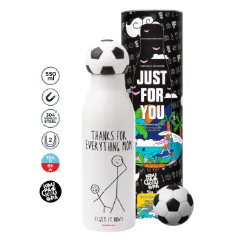 Thanks for everything mom, Soccer Metal mug thermos, double wall, 550ml