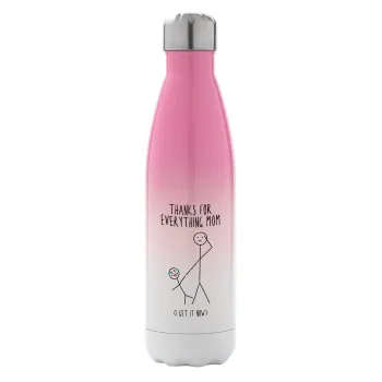 Thanks for everything mom, Metal mug thermos Pink/White (Stainless steel), double wall, 500ml