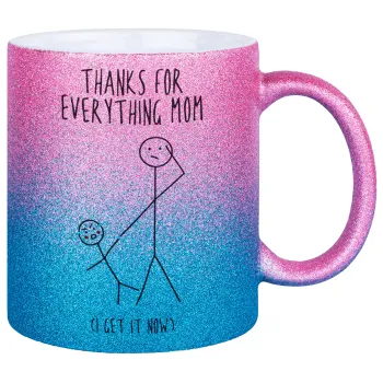 Thanks for everything mom, Κούπα Χρυσή/Μπλε Glitter, κεραμική, 330ml