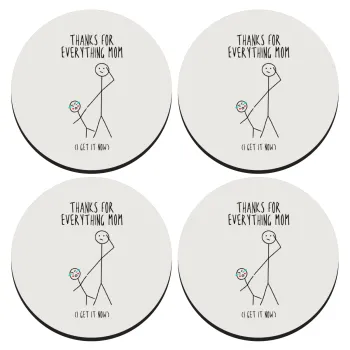 Thanks for everything mom, SET of 4 round wooden coasters (9cm)