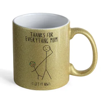 Thanks for everything mom, Κούπα Χρυσή Glitter που γυαλίζει, κεραμική, 330ml