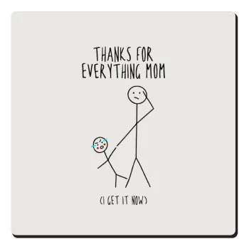 Thanks for everything mom, Τετράγωνο μαγνητάκι ξύλινο 6x6cm