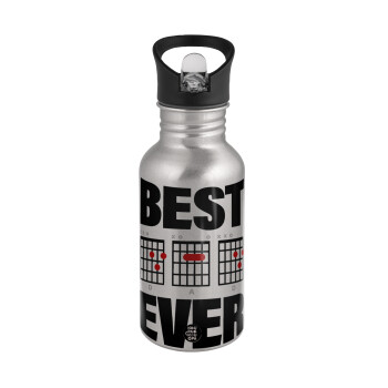 Best DAD Ever guitar chords, Water bottle Silver with straw, stainless steel 500ml