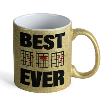 Best DAD Ever συγχορδίες κιθάρας, Κούπα Χρυσή Glitter που γυαλίζει, κεραμική, 330ml