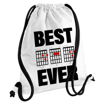 Best DAD Ever guitar chords, Backpack pouch GYMBAG white, with pocket (40x48cm) & thick cords