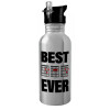 Water bottle Silver with straw, stainless steel 600ml