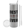 Tumbler stainless steel Silver 600ml, with metal straw & cleaning brush