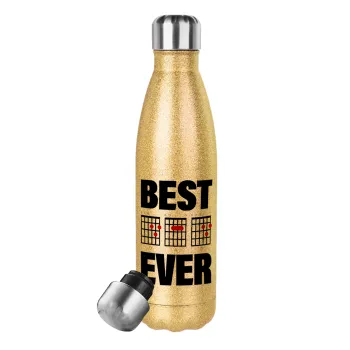 Best DAD Ever guitar chords, Glitter gold stainless steel thermos bottle, double-walled, 500ml