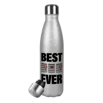 Best DAD Ever guitar chords, Metallic Glitter Silver Thermos Flask (Stainless steel), double-walled, 500ml