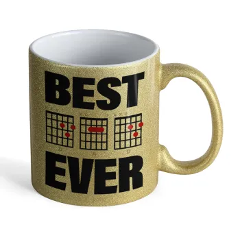Best DAD Ever συγχορδίες κιθάρας, Κούπα Χρυσή Glitter που γυαλίζει, κεραμική, 330ml