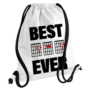 Best DAD Ever guitar chords, Backpack pouch GYMBAG white, with pocket (40x48cm) & thick cords