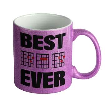 Best DAD Ever guitar chords, Κούπα Μωβ Glitter που γυαλίζει, κεραμική, 330ml