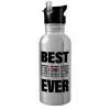 Water bottle Silver with straw, stainless steel 600ml