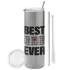 Tumbler stainless steel Silver 600ml, with metal straw & cleaning brush