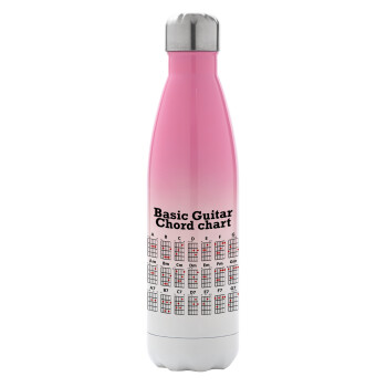 Guitar tabs, Metal mug thermos Pink/White (Stainless steel), double wall, 500ml