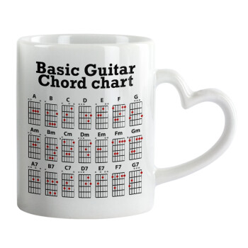 Guitar tabs, Mug heart handle, ceramic, 330ml