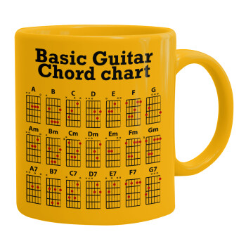 Guitar tabs, Ceramic coffee mug yellow, 330ml (1pcs)