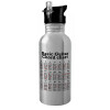 Water bottle Silver with straw, stainless steel 600ml