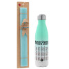 Easter Set, Metallic green/white thermos (Stainless steel), double-walled, 500ml & scented flat Easter candle (30cm) (TURQUOISE)
